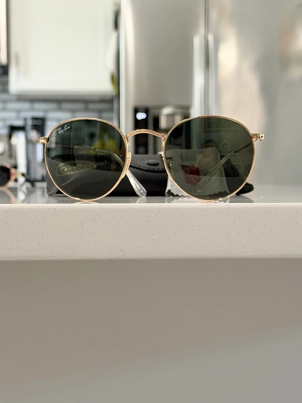 Ray-Ban Round Metal Sunglasses - Gold Frame, Dark Green Lenses
